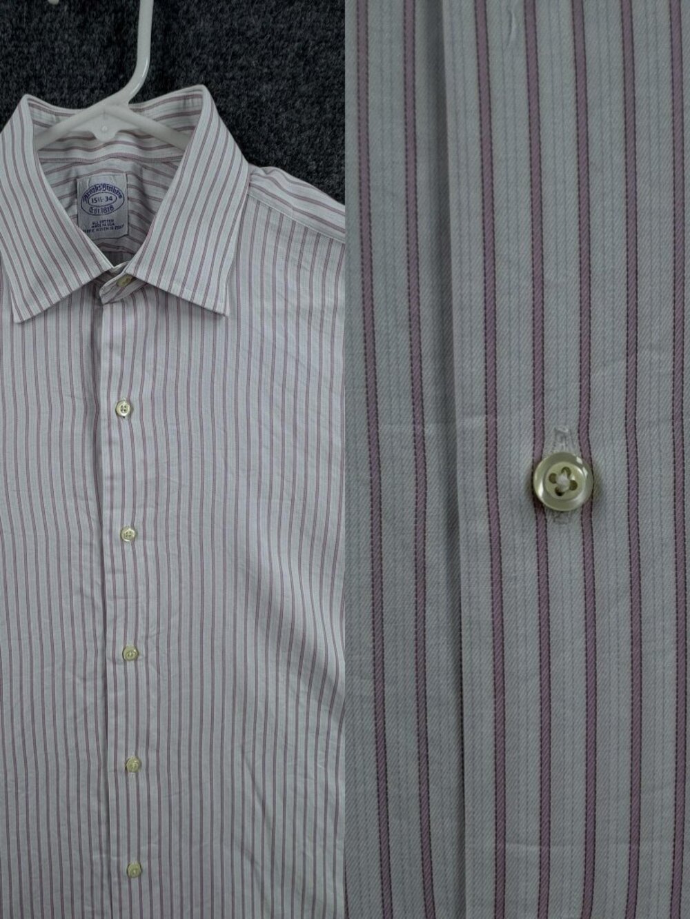 Brooks Brothers Men Striped White Pink USA 15.5 34 Point Cotton Button Up Shirt
